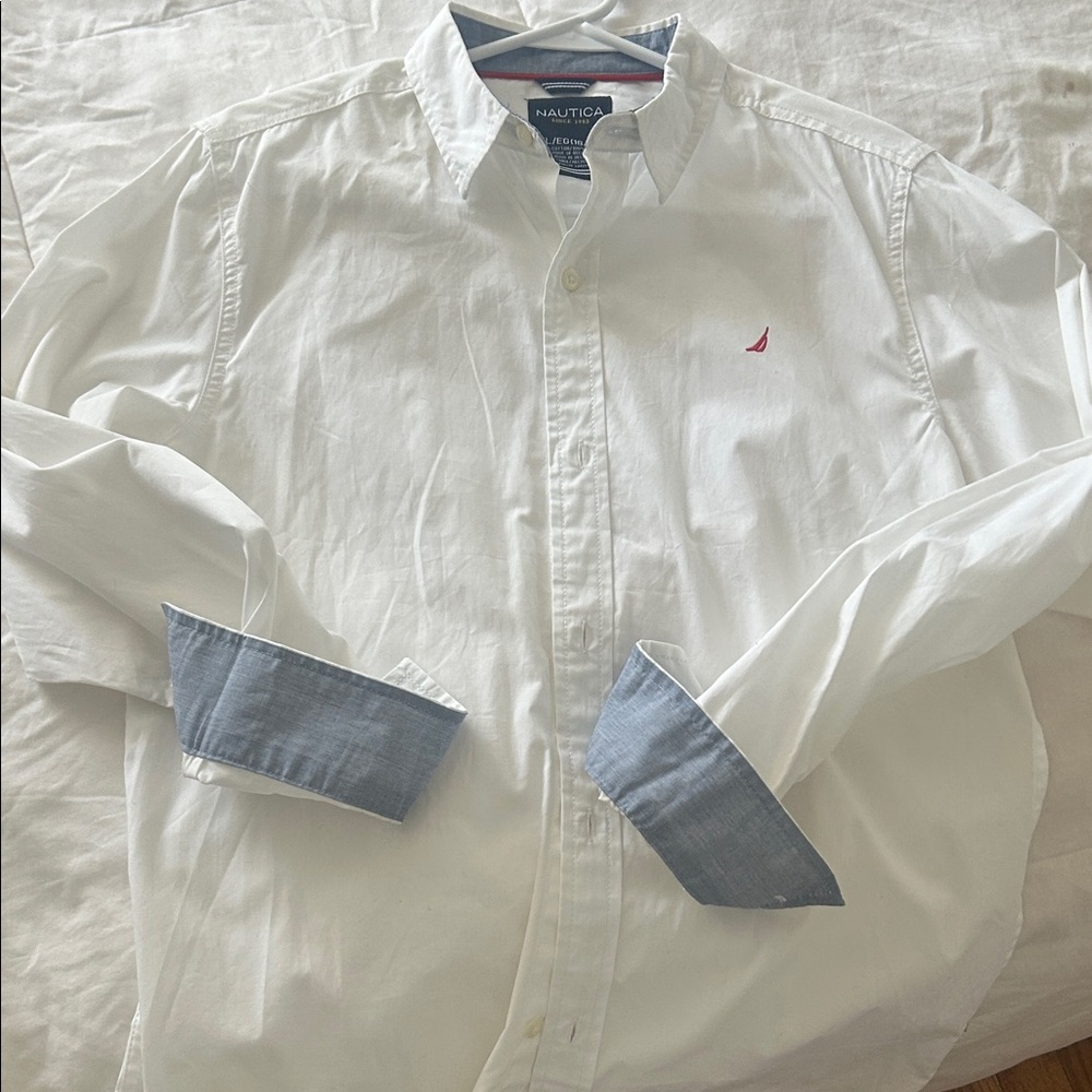 NWOT Nautica Boy’s White Shirt with Light Blue Accents